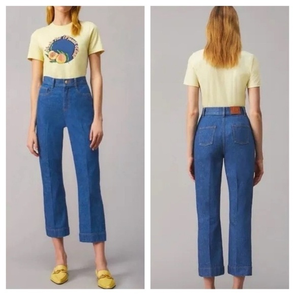 Tory Burch High Waist Flared Denim Pant in Rinse Wash Size 25 NWT - Picture 1 of 14